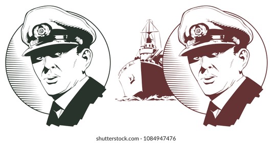 Stock illustration. Captain of warship.