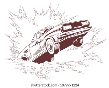 Stock illustration. Car falls into water.