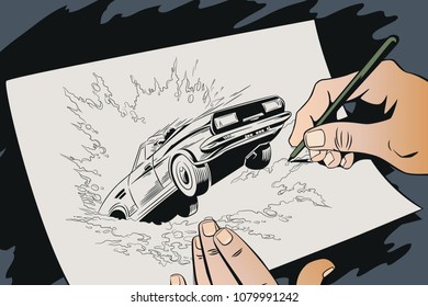 Stock illustration. Car falls into water.