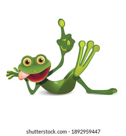 Stock Illustration of a Cheerful Green Frog with Index Finger on a White Background