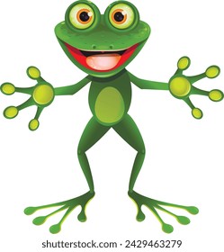 Stock Illustration of a Cheerful Green Frog is standing on a White Background