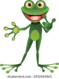 Stock Illustration of a Cheerful Naughty Green Frog is standing on a White Background