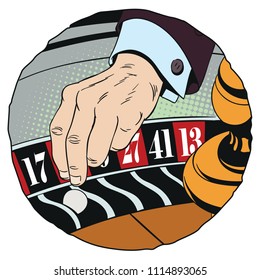 Stock illustration. Croupier hand with white ball in casino.