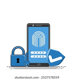 Stockillustration Datenschutz. Sicherheitssystem auf einem Smartphone. Teil 2