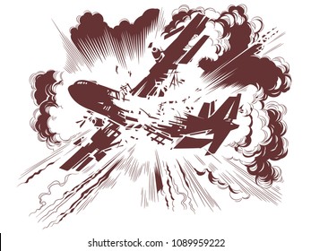 Stock illustration. Explosion of aircraft.