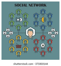 Stock illustration. Flat infographic. Social network.