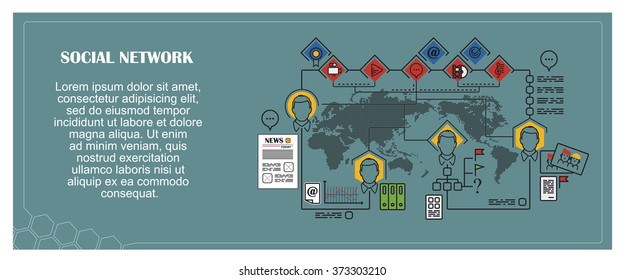 Stock illustration. Flat infographic. Social network.