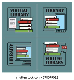 Stock illustration. Flat infographic. Virtual library.