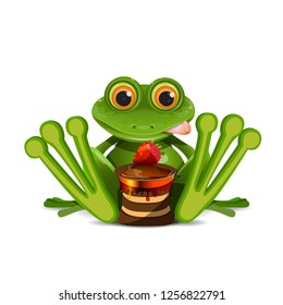 Stock Illustration Frog with Cake on a White Background