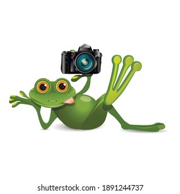 Stock Illustration Frog Holding Camera on a White Background