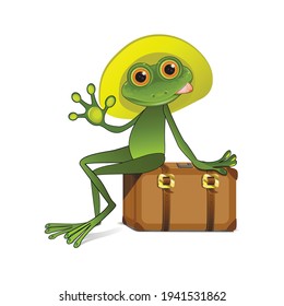 Stock Illustration of a Frog on a Suitcase on a White Background