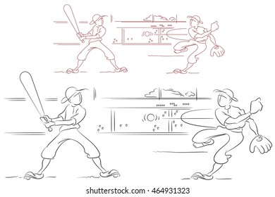 Stock illustration. Funny baseball. Sketch style. Flat line.