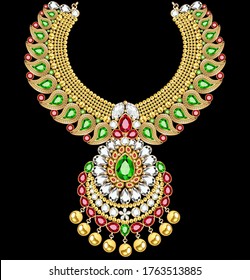 Stock Illustration Gold indian wedding necklace with precious stones