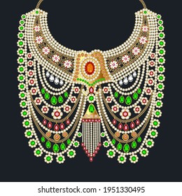 Stock Illustration Gold indian wedding necklace with precious stones