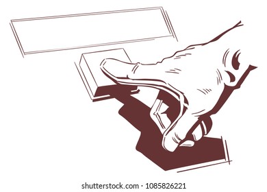 Stock illustration. Hand pushes button.