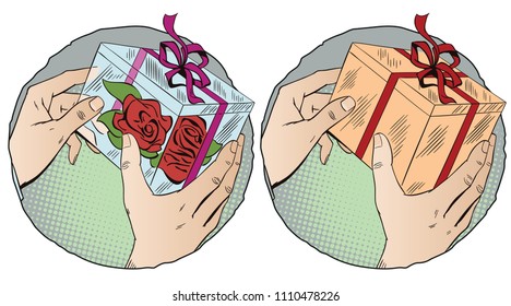 Stock illustration. Hands with present.