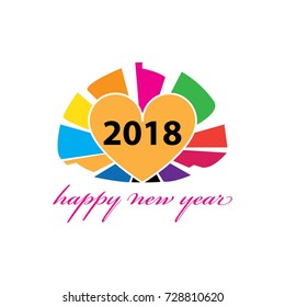 Stock illustration Happy new year text,welcome 2018,new year logo vector art, colorful year icon.love symbol..