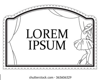 Stock illustration. Line graphic. The hero of the theater. Crying girl dancer on stage.