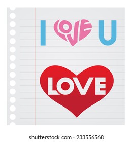 Stock Illustration of I Love You Text on Notebook paper
