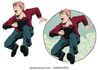 Stock illustration. Male runs and screams.