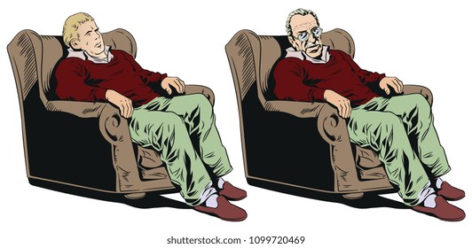 Stock illustration. Man in armchair.