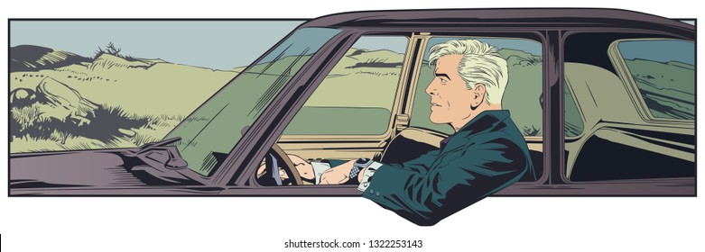 Stock illustration. Man driving car.