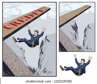 Stock illustration. Man falls into abyss.