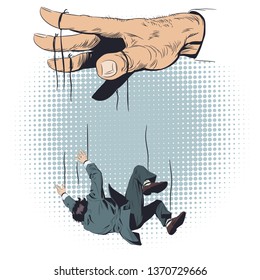 Stock illustration. Man fell from hands of puppeteer.