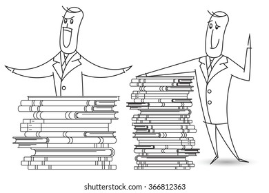 Stock illustration. A man named Bob and a stacks of books.