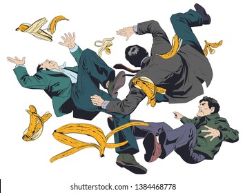 Stock illustration. Man slipping on banana peel.