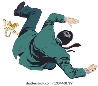 Stock illustration. Man slipping on banana peel.