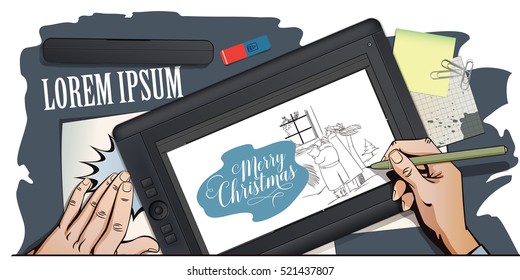 Stock illustration. Men sing Christmas songs.