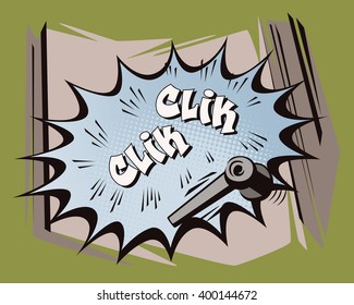 Stock illustration. Object in retro style pop art and vintage advertising. Door knob. Someone opens it.