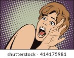 Stock illustration. People in retro style pop art and vintage advertising. Girl screaming in horror.