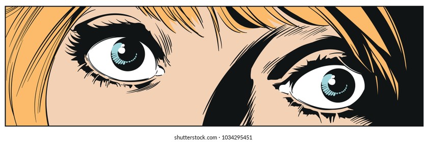 Stock illustration. People in retro style pop art and vintage advertising. Girl eyes.