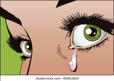 Stock illustration. People in retro style pop art and vintage advertising. Tears in the eyes of the girl