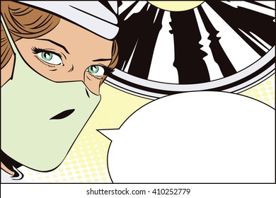 Stock illustration. People in retro style pop art and vintage advertising. The doctors in the operating room.