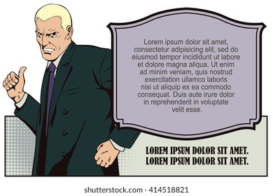 Stock illustration. People in retro style pop art and vintage advertising. Confident man.