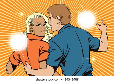 Stock illustration. People in retro style pop art and vintage advertising. People at the party.