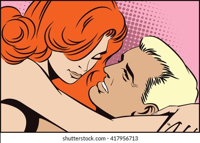 Stock illustration. People in retro style pop art and vintage advertising. Couple in love.