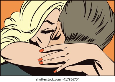 Stock illustration. People in retro style pop art and vintage advertising. Couple in love.