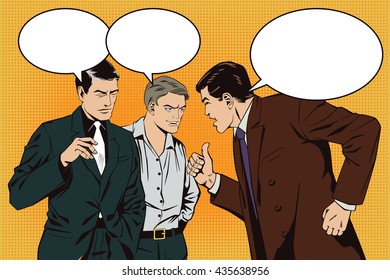 Stock illustration. People in retro style pop art and vintage advertising. Boss berates subordinates.