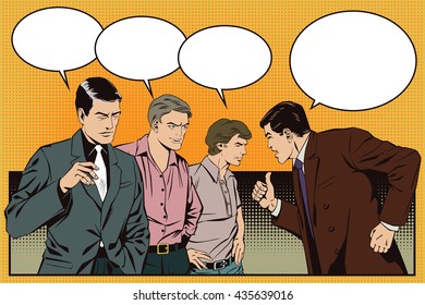 Stock illustration. People in retro style pop art and vintage advertising. Boss berates subordinates.