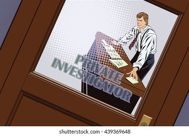Stock illustration. People in retro style pop art and vintage advertising. Private detective