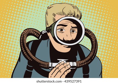 Stock illustration. People in retro style pop art and vintage advertising. Diver.