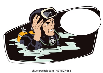 Stock illustration. People in retro style pop art and vintage advertising. Diver.