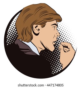Stock illustration. People in retro style pop art and vintage advertising. Speaking man