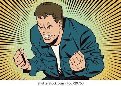 Stock illustration. People in retro style pop art and vintage advertising. Rage men screaming.