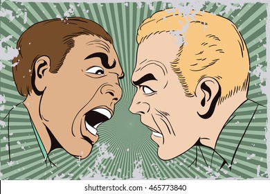 Stock illustration. People in retro style pop art and vintage advertising. Two men swear.