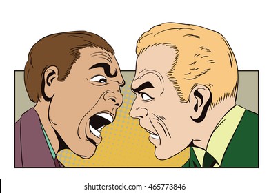 Stock illustration. People in retro style pop art and vintage advertising. Two men swear.